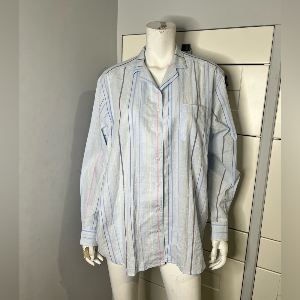 Gap body. Size small tall. Blue. Pastel stripes. Loose fit. Button up.